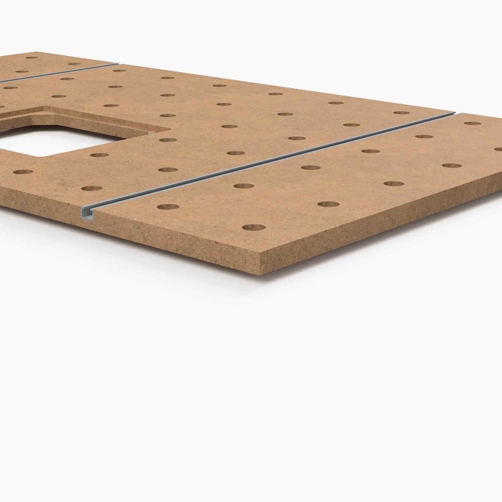 Kantenansicht MDF Lochplatte Fräseinsatz – 19mm Materialstärke sichtbar